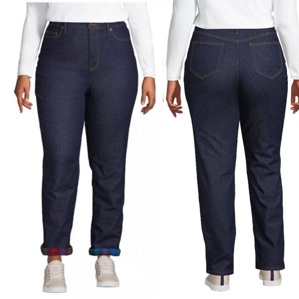 Lands’ End Flannel Lined Jeans Bootcut Straight Leg High Rise Warm Size 26W